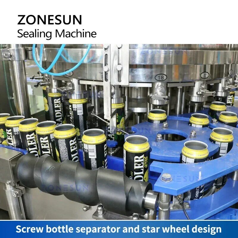 ZONESUN Ligne de mise en conserve de bière automatique 18/Can Machine de remplissage et de bancs Canette Remplisseur Seamer Isobatic Remplissage ZS-CFS18-4