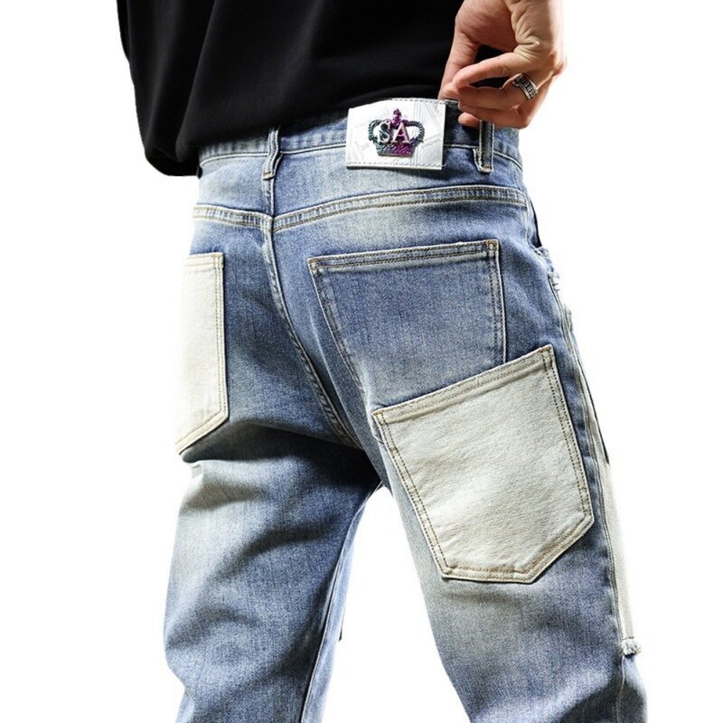 Pantalones vaqueros ajustados elásticos para hombre, pantalones Cargo de cintura media, ropa de Hip Hop, moda de calle alta, novedad de 2024
