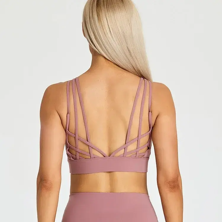 Lemon Women Fitness Bra Tight Sport Tank Top Tight Gym Underwear Yoga Vest Back Cross Shoulder Strap Chest Pad