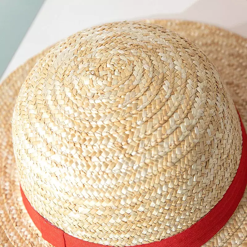 루피 빨대 모자 애니메이션 만화 모자, 부모 자녀 햇빛가리개, 블랙 바람막이 로프, 여름 태양 모자, 59cm, 2024, 가방 당 2 개