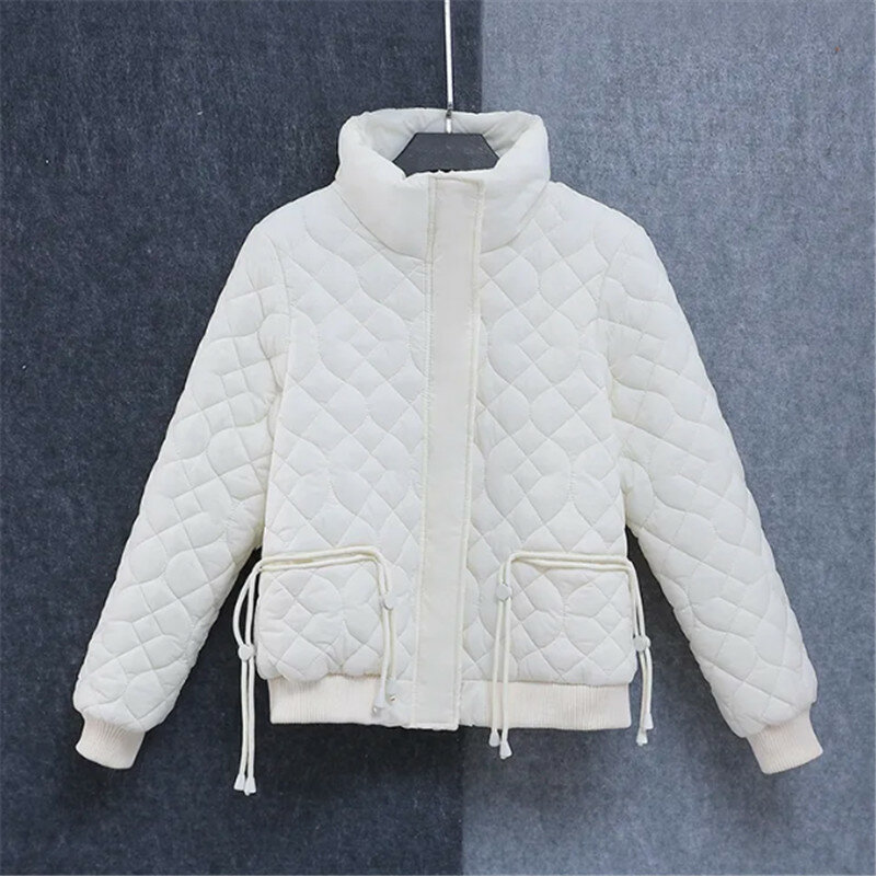 Winter Short Cotton Jacket Women 2023 New Loose Stand-Up Collar Coat Fashion Drawstring Outerwear Thicken Parka Overcoat Female