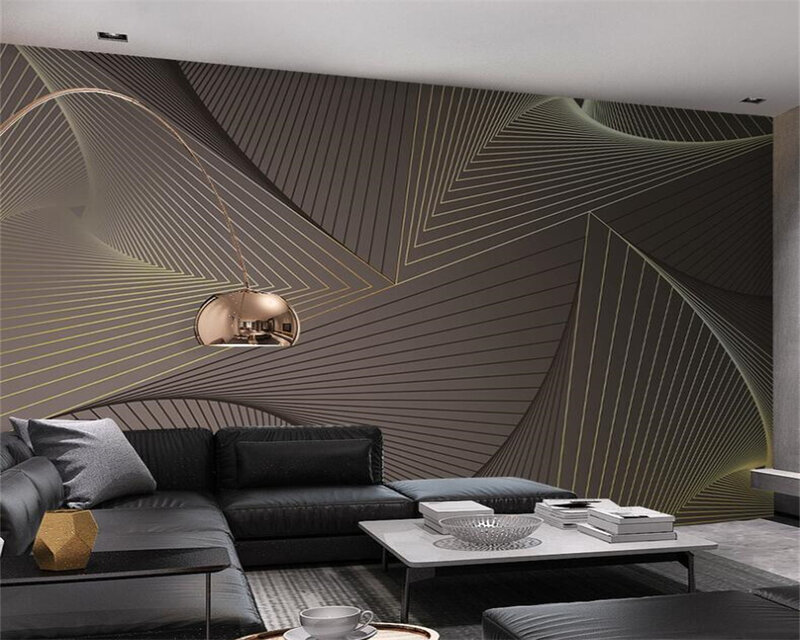 Beibehang 맞춤형 흑백 스트라이프 공간 확장, 추상 기하학적 웨이브, 거실 침실 배경 벽지