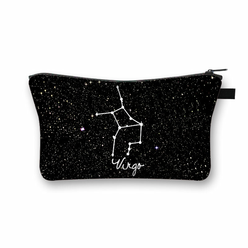 Twelve Constellations Zodiac Sign Cosmetic Case Women Beauty Makeup Bags Ladies Zipper Pouch Lipstick Bag Girls Cosmetic Case