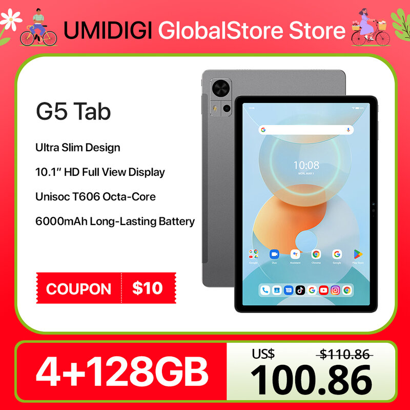 Новое Поступление, Умный Планшет Umidigi G5 Tab, Android 13, 10,1 Дюйма, Hd, Android 13, Unisoc T606, 128 Г' 6000 Мач, Мега Бат