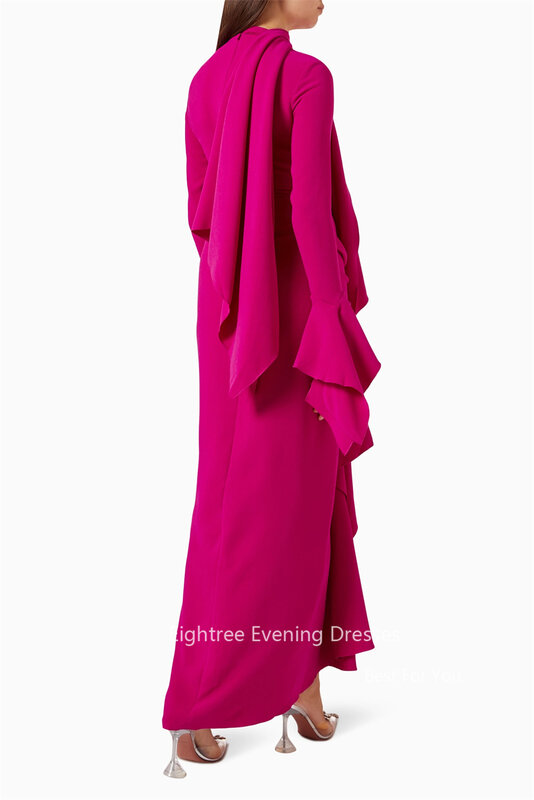 Eightree gaun malam Fuschia cantik pakaian Arab leher tinggi lengan panjang gaun pesta kasual pantai Satin Stratch gaun Prom