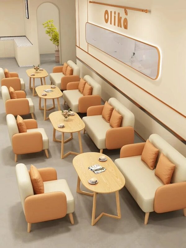 Kedai kopi teh susu, tempat duduk kartu meja dan kursi kombinasi furnitur ringan mewah ruang teh santai kursi ganda