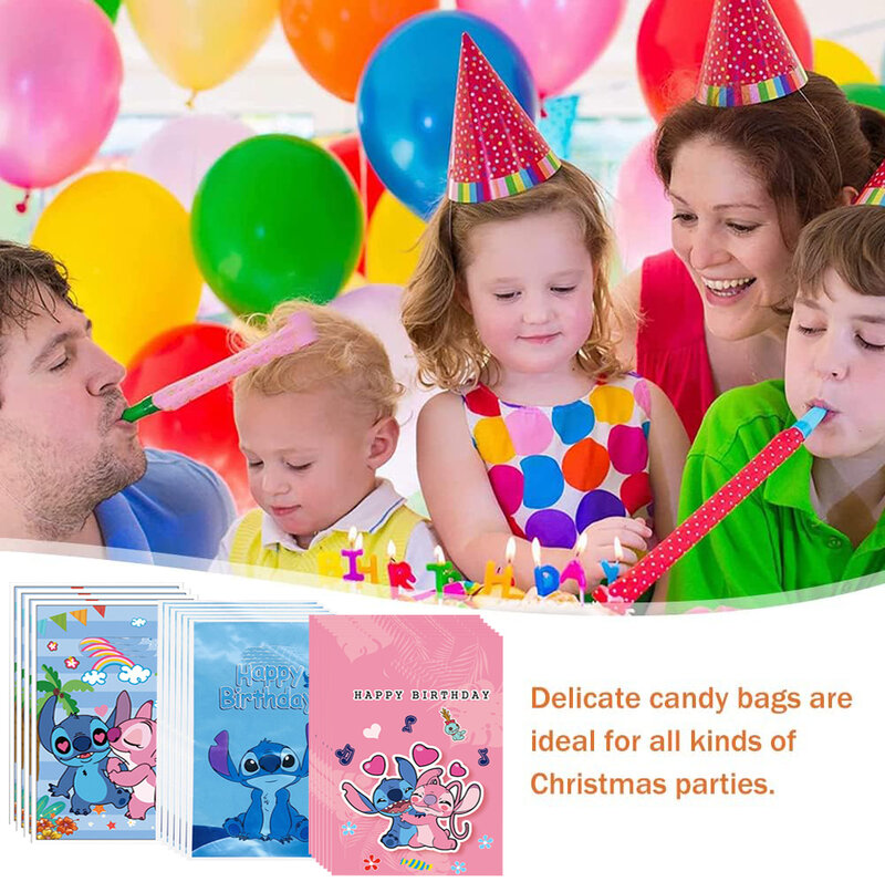 Disney-Sac cadeau Stitch pour enfants, sac à strass en plastique, sac à bonbons, thème de la poudre, fournitures d'anniversaire pour la maison, décoration de cadeaux, 10 pièces, 20 pièces, 30 pièces
