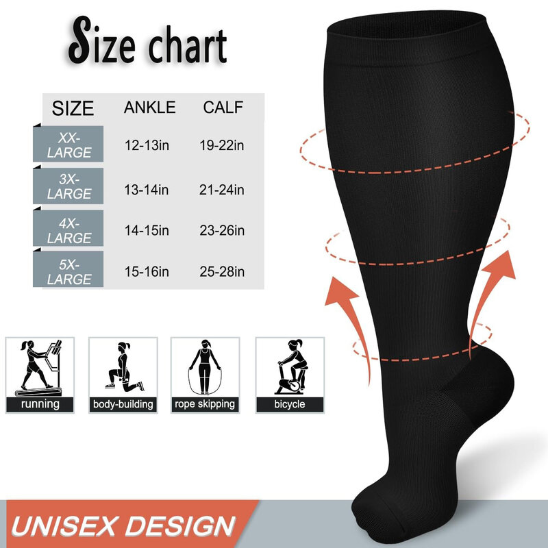 Calcetines de compresión de talla grande para hombre y mujer, medias de pantorrilla ancha, Extra hasta la rodilla, soporte para la circulación