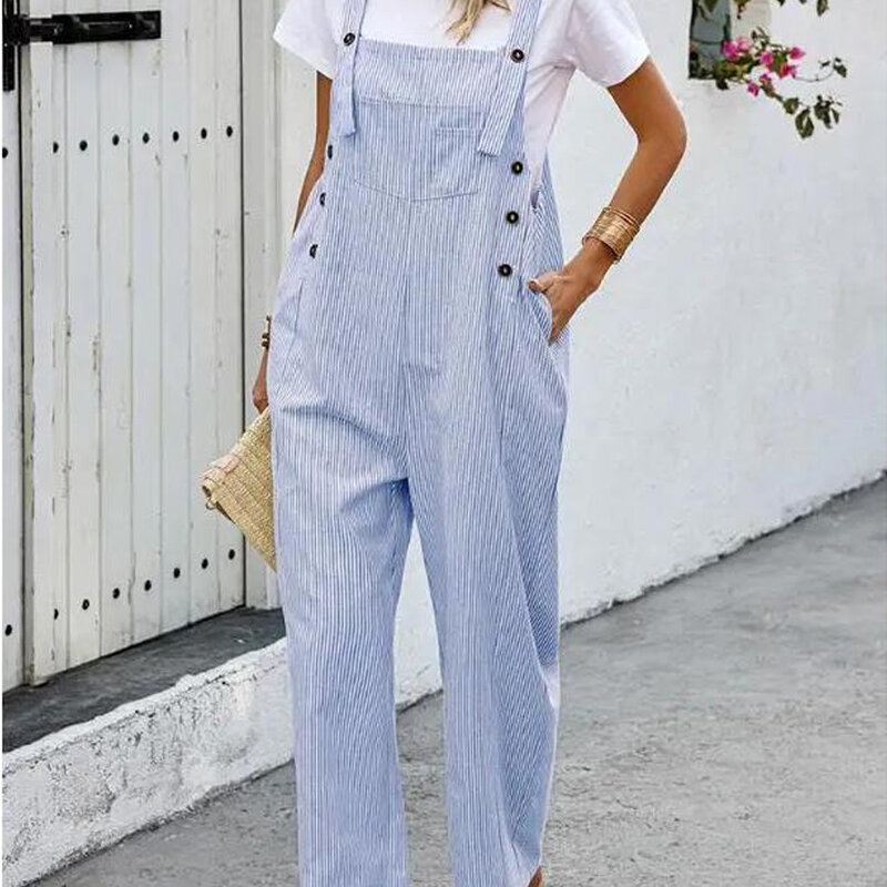 Woman Sleeveless Jumpsuits Autumn Casual Loose Solid Overalls for Women Female Spaghetti Strap Wide Leg Jumpsuit