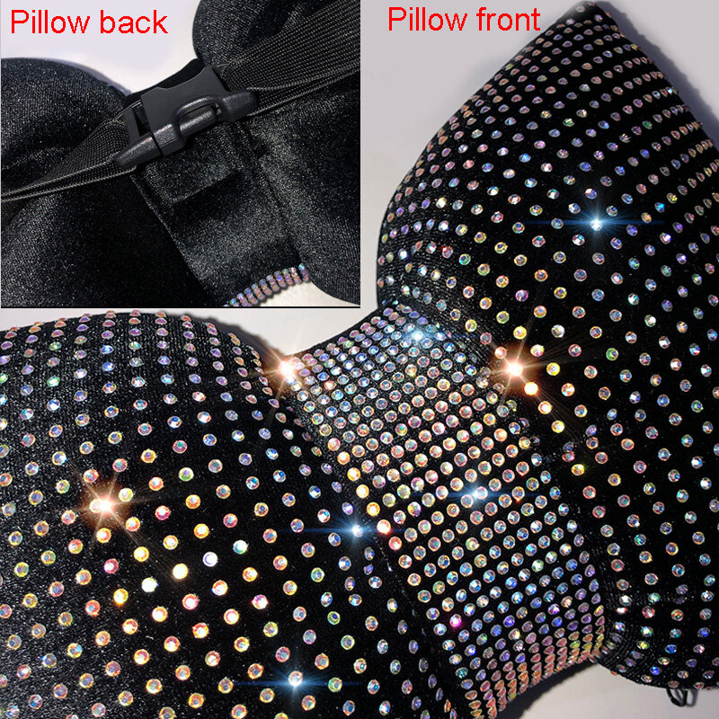 1PC Diamond Crystal Bowknot Car Neck Pillow Rhinestone Auto Headrest Seat Support Waist Pillows Bling Car Accessories for Women
