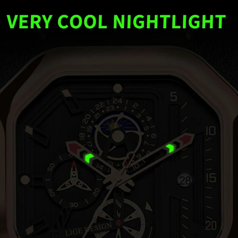 Часы LIGE Мужские кварцевые с датой, роскошные большие повседневные спортивные модные наручные в стиле милитари, с хронографом
