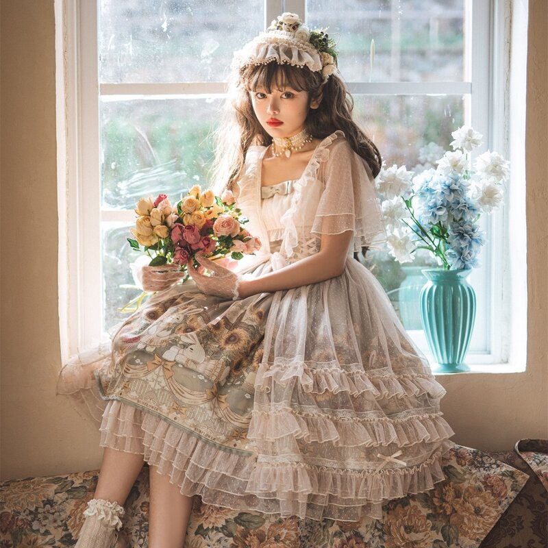 Japanische Süße Kawaii Jsk Lolita Kleid Frauen Vintage Viktorianischen Sunflower Geschichte Jsk Cartoon Sommer Bogen Frische Tee Party Kleider
