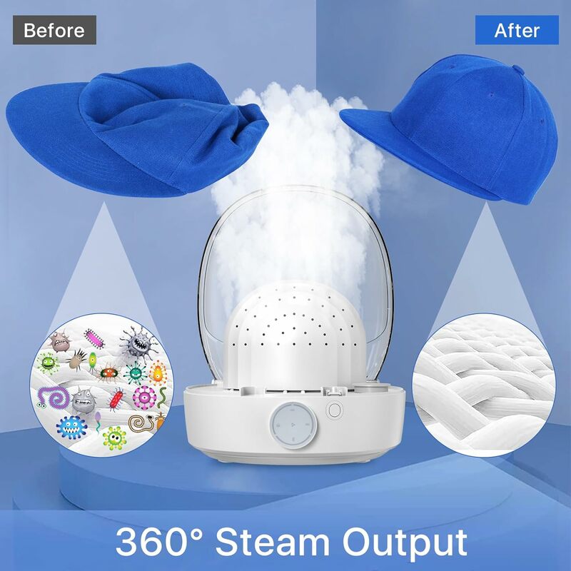 Automatic Cap Cleaner with steam and Dry,steam Cleaning&Ironing and Drying for Bucket hat Baseball Cap&Dryer for Trucker hat etc