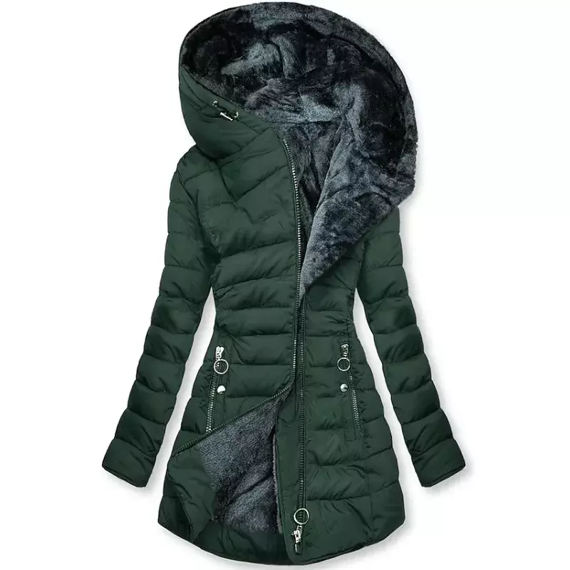 Zipper Slim-Fitting Parkas Cotton-Padded Jacket Trend Winter Warm Fur Collar Parkas Clothes Women's Long-Sleeve Hooded Coats