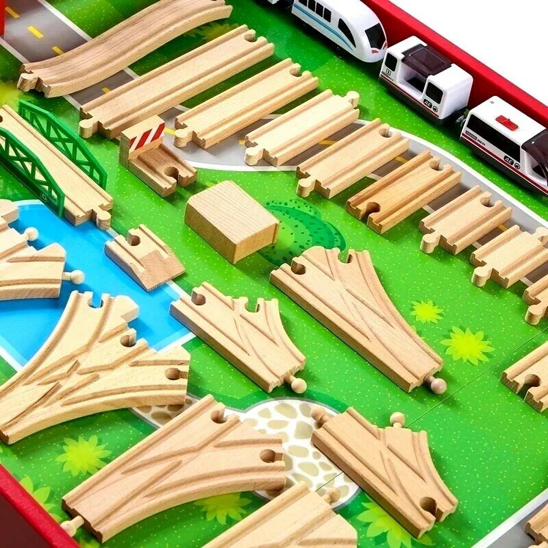Juguetes de vías de madera para niños, accesorios de vías de tren de madera de haya, compatibles con Biro, todas las marcas, pistas, juguetes educativos