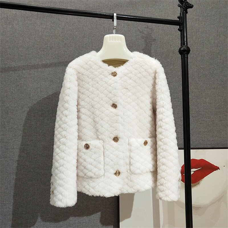 Lady Girl Real Wool Fur Short Coats Winter Warm Women Sheep Shearling Jacket Overcoat JT3121
