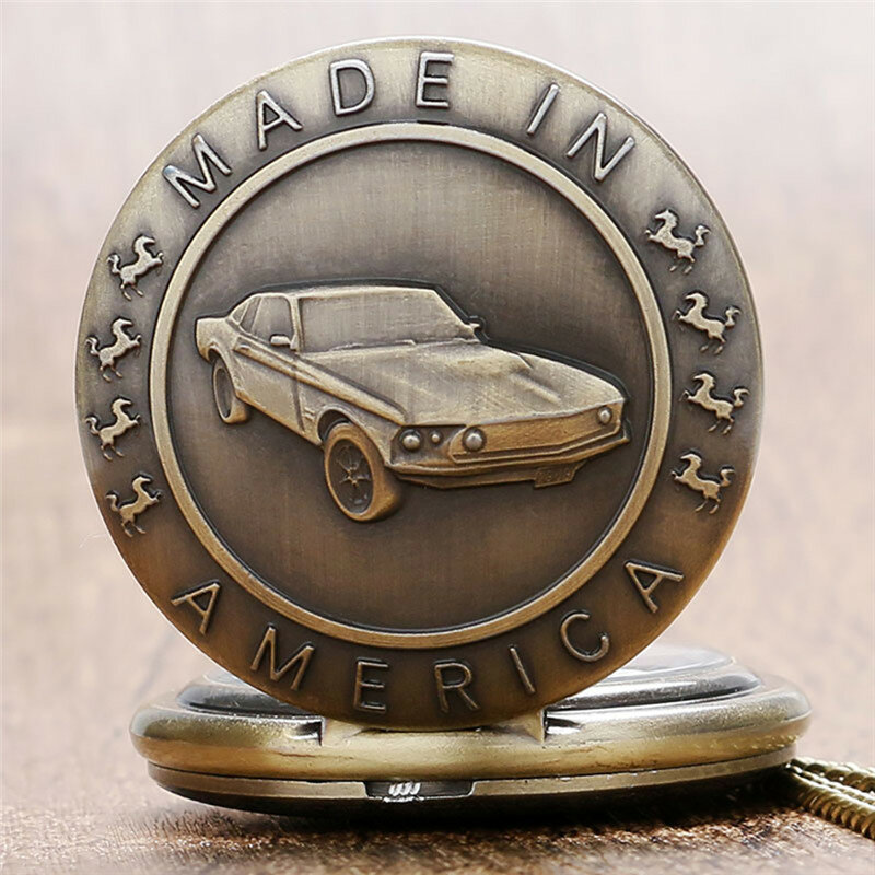 Retro Bronze Car Pattern Quartz Pocket Watch para Homens e Mulheres, Caçador Completo, Colar, Corrente, Pingente, Fob Relógios, Presentes Vintage
