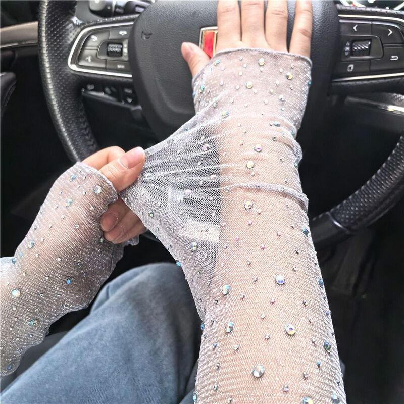 Manicotti in cristallo a rete protezione solare alla moda manicotti estivi traspiranti manicotti a mano copri braccio manica in seta di ghiaccio per ragazza