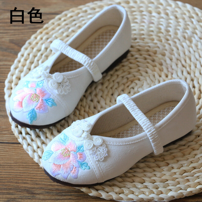 Dziewczęce obuwie w stylu chińskim ścierka haftowana buty dziecięce miękkie buty z podeszwami dziecięce buty księżniczki na spektakl taneczny