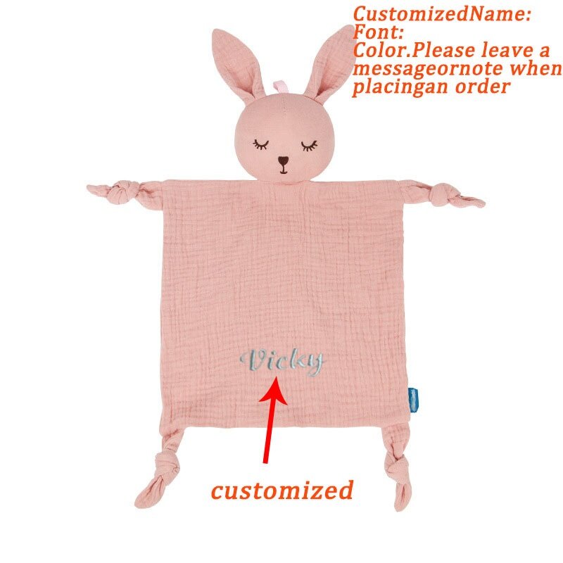 Mousseline Baby Comfort Handdoek Geborduurd Logo Katoenen Dekbed Deken Slaap Speelgoed Kalmeren Handdoek Slabbetjes