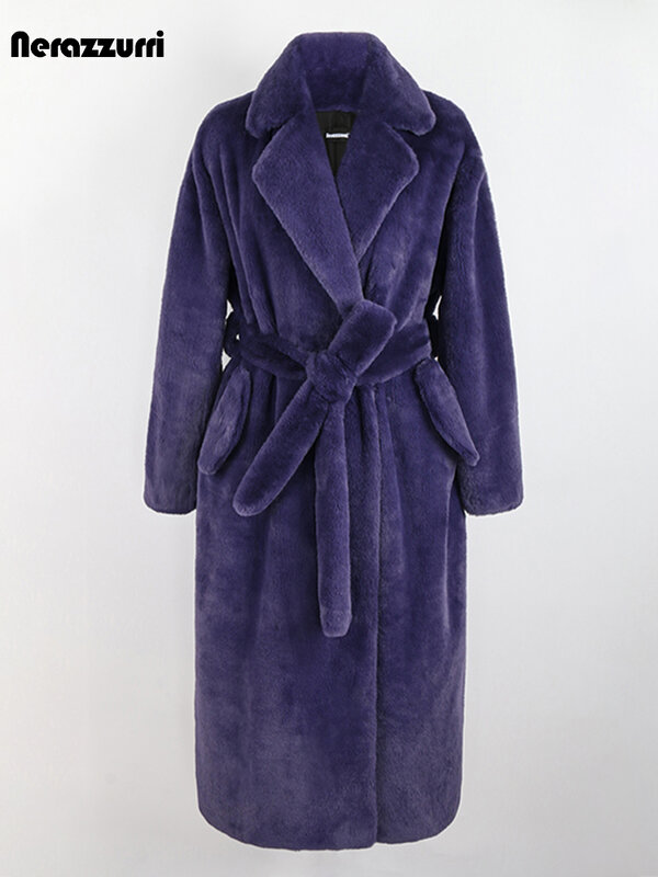 Nerazzurri-女性用の豪華なファーコート,長くてふわふわのグリーン,パープル,冬用,ラグジュアリー,ベルト,新しいコレクション2022