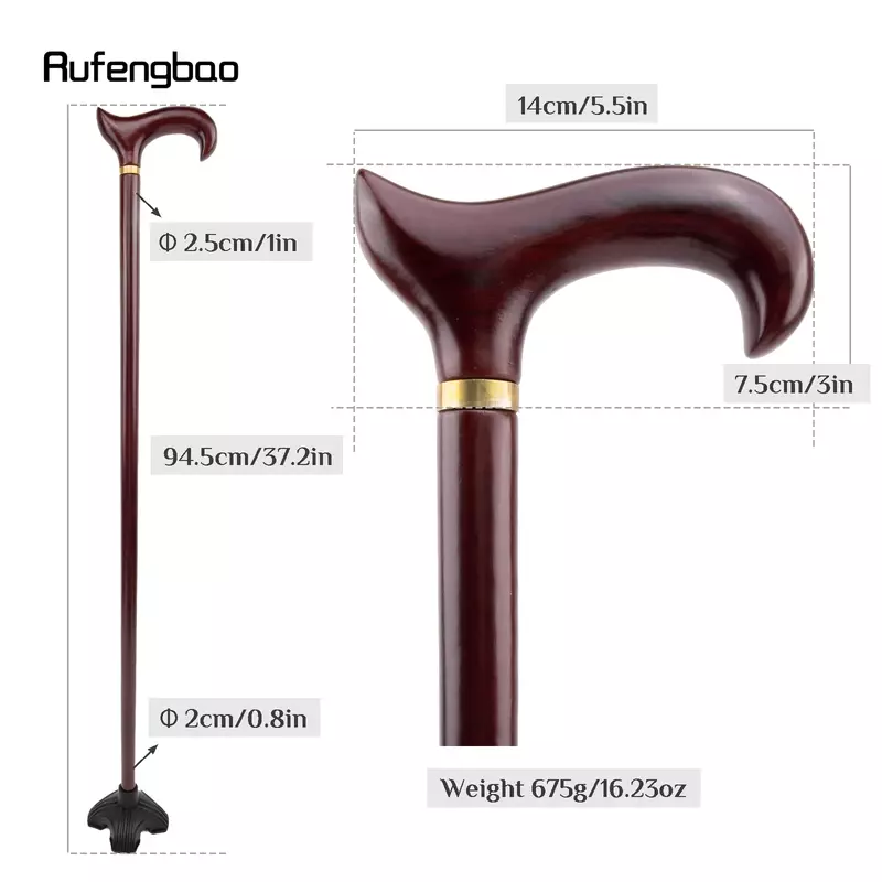 Brown Wooden Single Joint Fashion Walking Stick Decorative Cospaly Party Walking Cane Halloween Mace Crutch  Wand Crosier 94cm