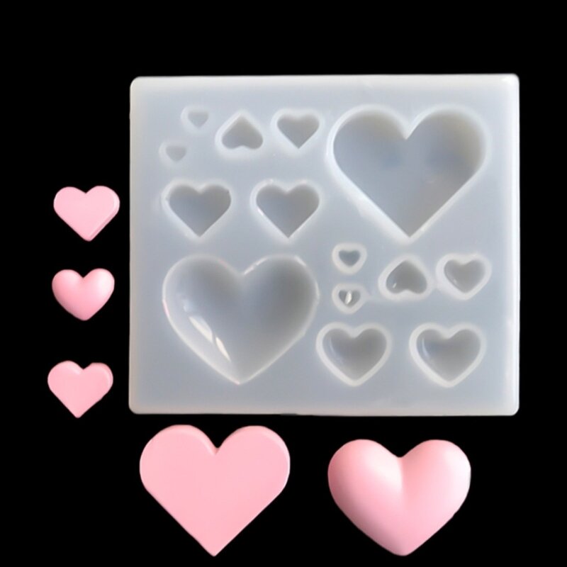 E0BF Heart Resin Mold Silicone,DIY Hairpin Jewelry Casting Mold Keychain Pendant Mold
