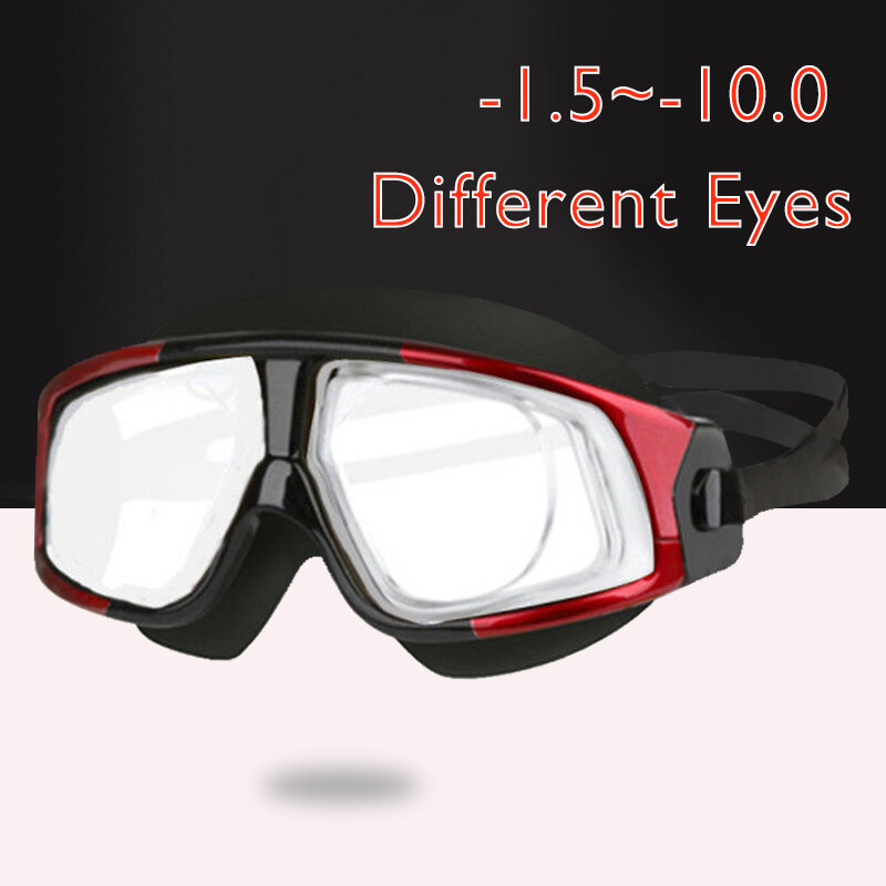 Queshark 남녀공용 1.5 10.0 근시 수영 안경, 실리콘 김서림 방지 수영 고글, 맞춤형 다른 왼쪽 오른쪽 눈