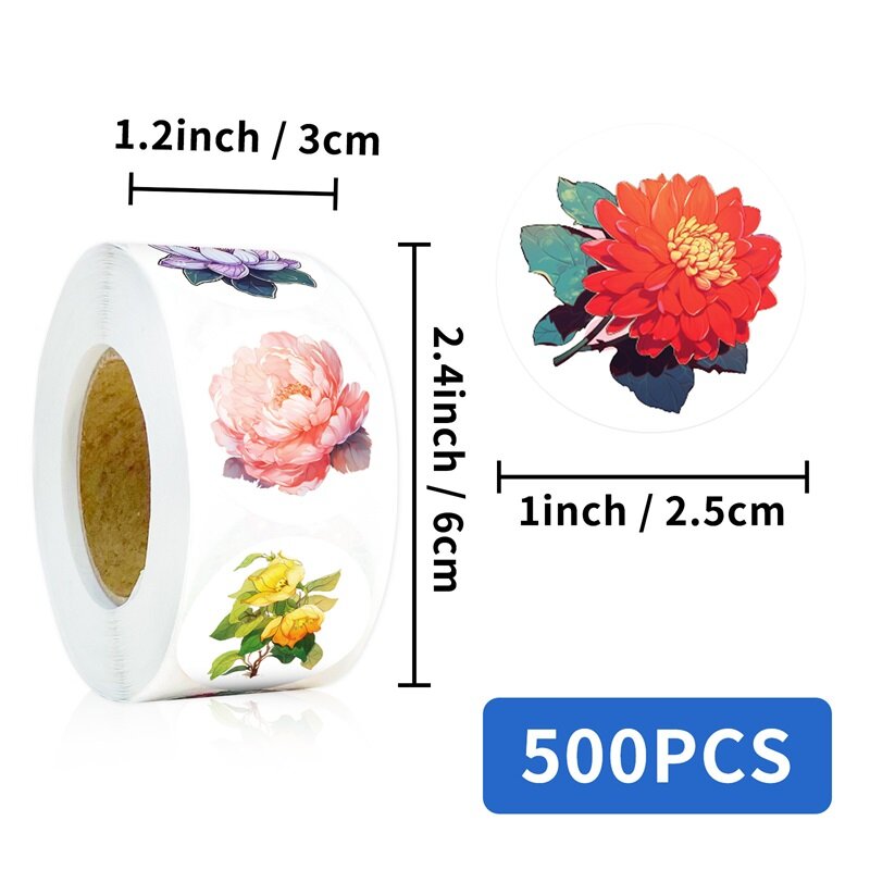 500PCS Vintage Flower Sticky Paper Sticker Labels Thank You Sticker Sealing Stationery Supplies Decoration Scrapbooking for Kids