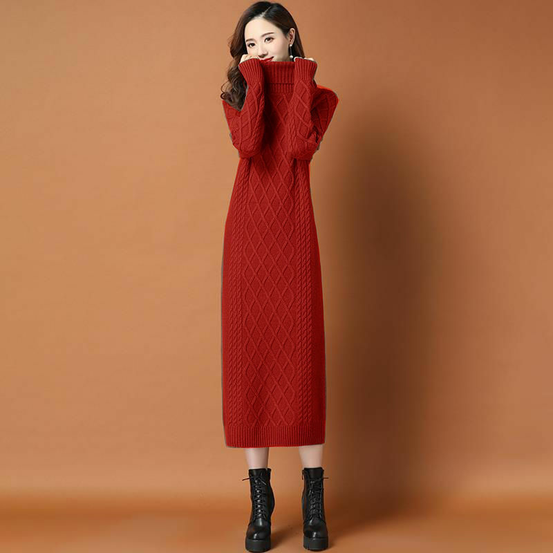 MRMT rok sweter panjang wanita baru, gaun rajut panjang leher tinggi ukuran besar lebih tipis dengan mantel 2024