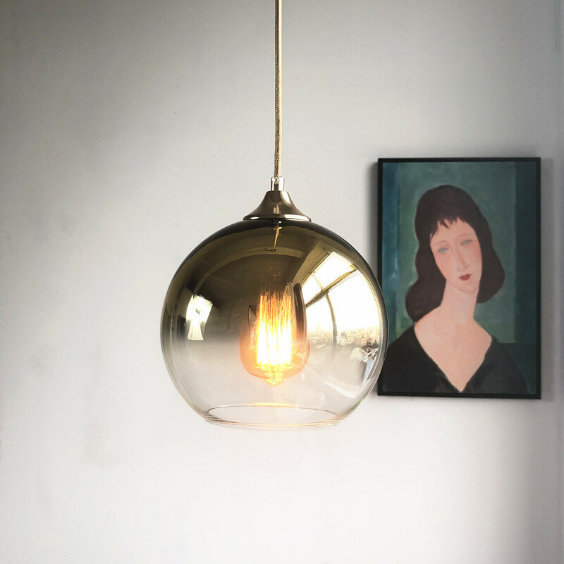 Szklana wiszące lampa w kształcie kuli minimalistyczna sypialnia przy łóżku kreatywna drążek led luksusowa Gradient szklana lampa