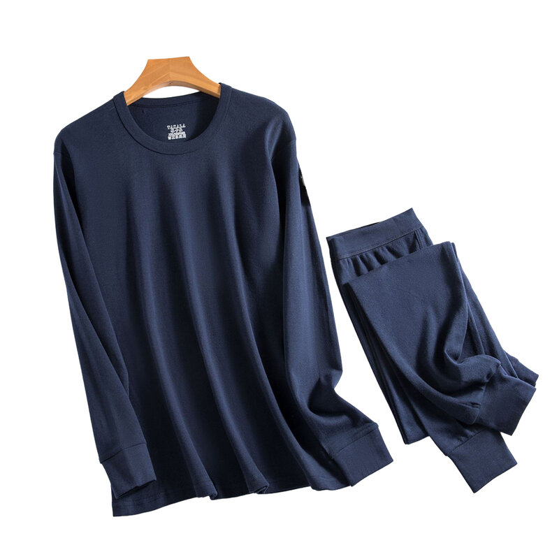 ชุดลองจอนระบายความร้อนคอกลมสำหรับผู้ชายผ้าฝ้ายสีทึบ + ผ้าโพลีเอสเตอร์ระบายอากาศได้ดีและอบอุ่นหลายขนาด