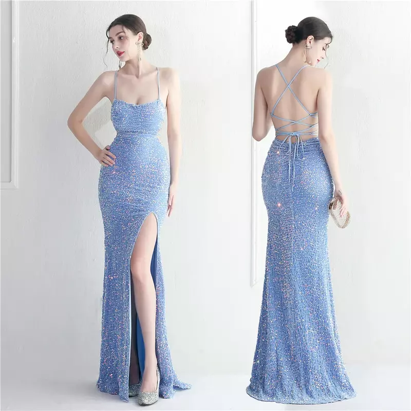 Sladuo Women's Sparkling Sequin Dress Low Cut Spaghetti Strap Backless Backless Sexy Bodycon Party Club Night
