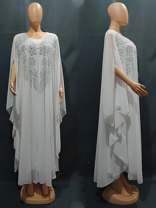 Dubai Luxo Chiffon Boubou Vestido para Mulher, Moda Muçulmana, Caftan Marocain, Ocasiões de Casamento, Djellaba Feminina, 2024