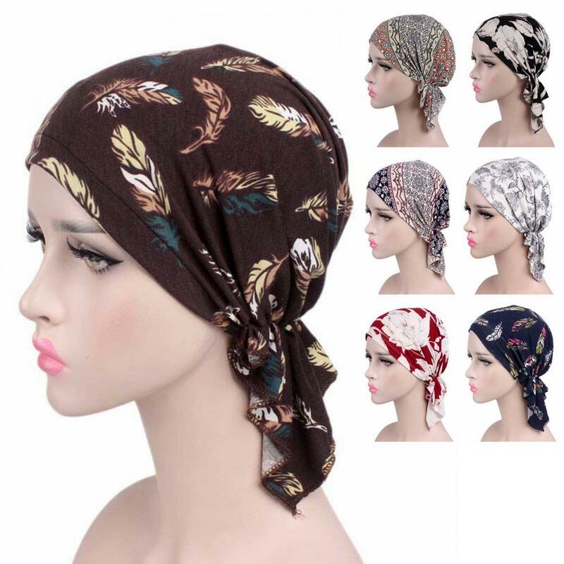 무슬림 히잡 여성용 헤드 스카프, 패션 프린트, 신축성 있는 머리 장식, 돔 노브림 터번 모자, 무슬림 헤드랩