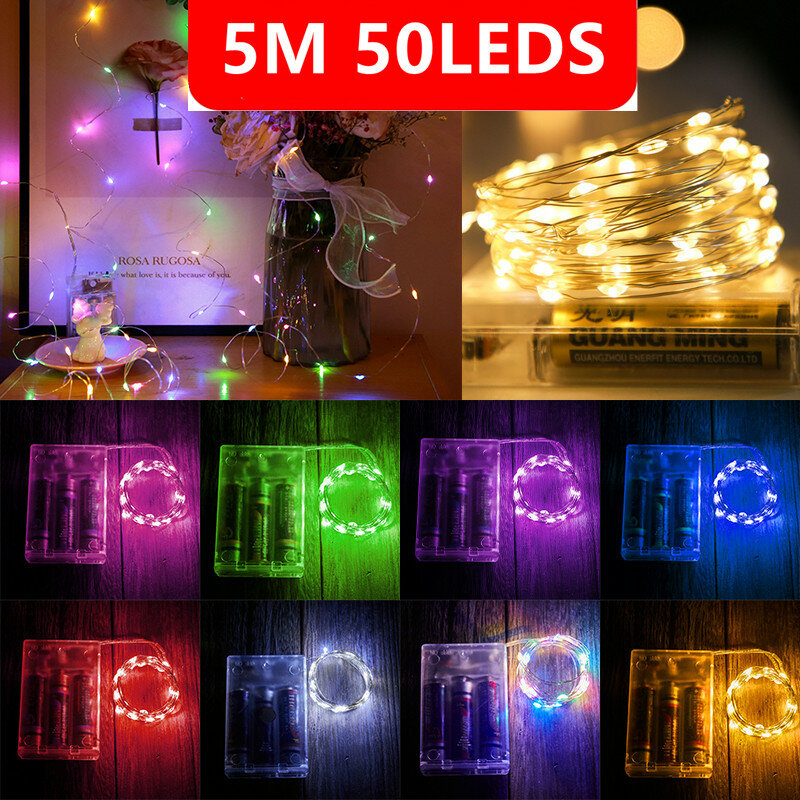 5M 50LEDS Led Fairy Lights Copper Wire String Holiday Outdoor Lamp Garland For Valentine's Day Wedding Party Decoration