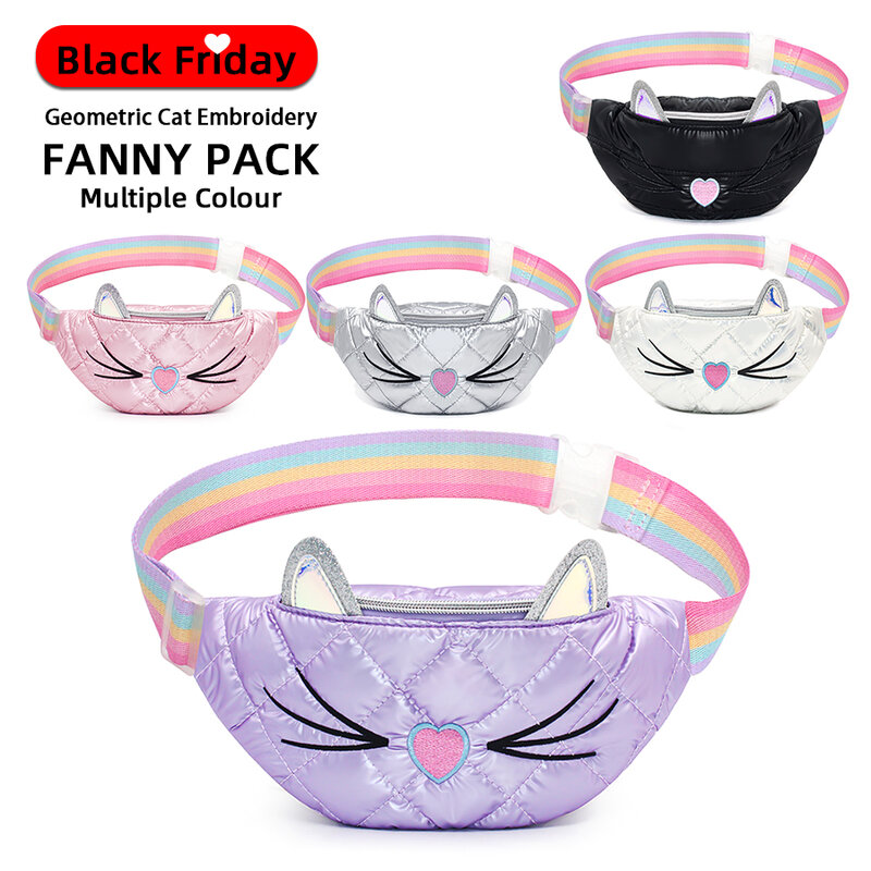 Animal Print Bordado Fanny Pack, Saco de cintura bonito, Mini Outdoor Belt Bum Bag, Casual Crossbody Peito Bolsa, Criança
