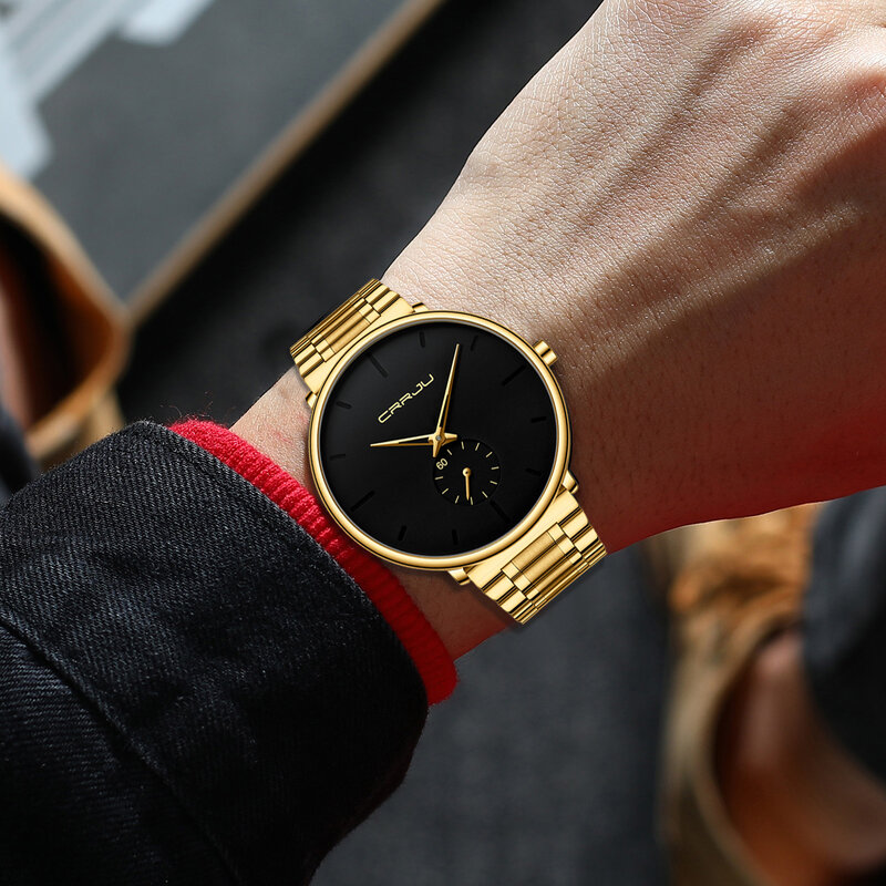 CRRJU – montre-bracelet en acier inoxydable pour hommes, montre de Sport étanche de luxe décontractée, montre à Quartz pour hommes