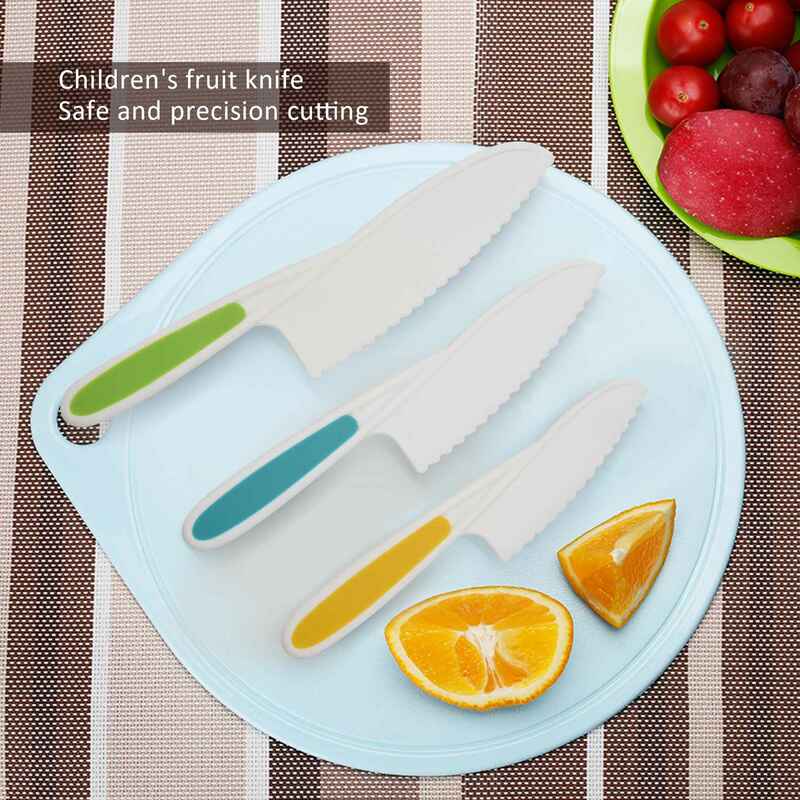 Coltelli per bambini Set di coltelli da cucina in Nylon da 3 pezzi, coltelli da cucina per bambini impugnatura ferma, bordi seghettati