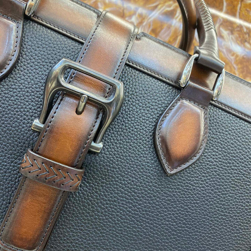 Seetoo couro clássico masculino portátil fivela pasta cor personalizado sacos de negócios portfólio 41*28*16cm