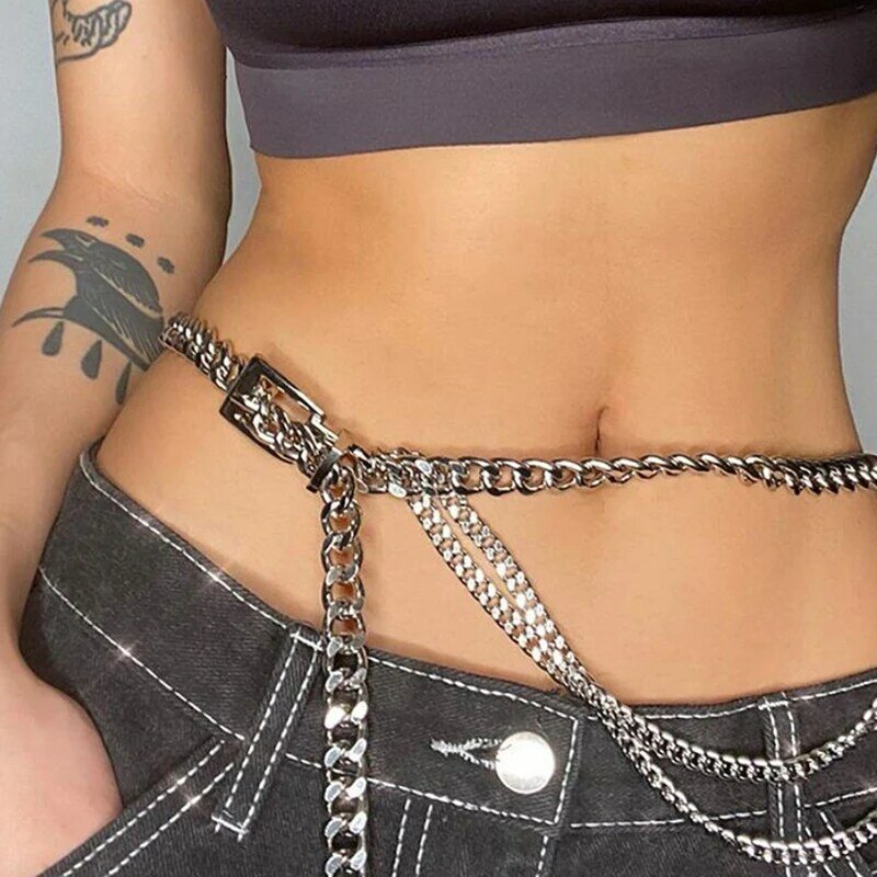 Cinturones de cadena de Metal multicapa para pretinas, cadena de cintura de borla larga, cinturones de Jeans para vestido, cinturones de cintura para mujer, cadena corporal