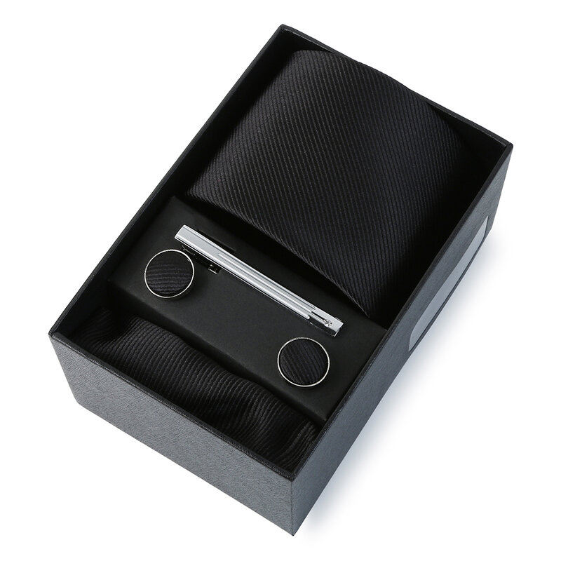 Najwyższej jakości klasyczne krawaty biznesowe Zestaw spinek do mankietów w jednolitym kolorze Krawat dla mężczyzn Slim Gravatas Wesele w pudełku upominkowym