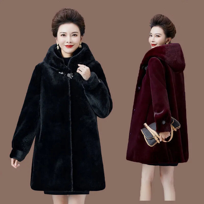 Lmported-Manteau en velours à manches longues pour femmes et hommes, fourrure entière enge Haining, mode longue pour mères, nouvelle collection