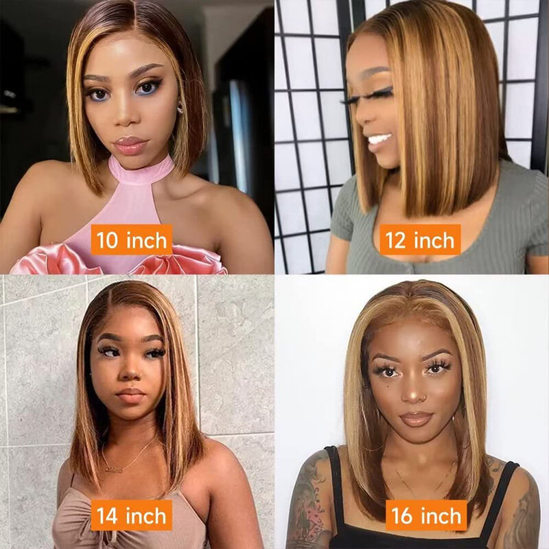 Highlight Ombre Bob Wig Human Hair Straight 4/27 Honey Blonde Bob Lace Front Wigs Human Hair 12 Inch 13x4 Lace Front Bob Wigs