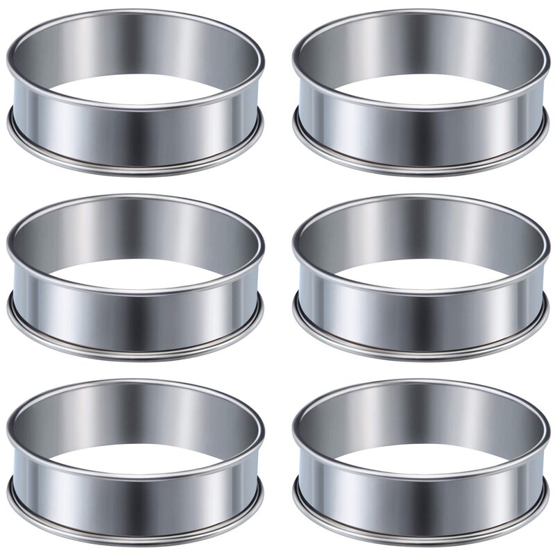 6 Pieces Muffin Tart Rings Double Rolled Tart Ring Stainless Steel Muffin Rings Metal Round Ring Mold for Food Making