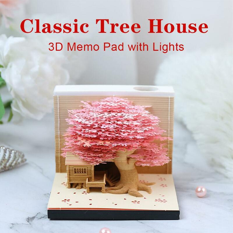 3D Omoshiroi Block Notepad, Memo Pad, Calenda Hand, 3D House Paper, Escultura de Arte, Birthday Note, Tree Gift, Papel Rasgado, K3R1, 2022