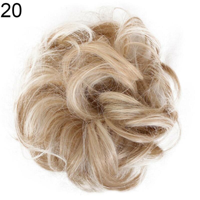 Sintético Bagunçado Cabelo Bun Scrunchies para Mulheres, Fake Hair Band, Trança Elástica Hairpiece, Envoltório Curly Ponytail