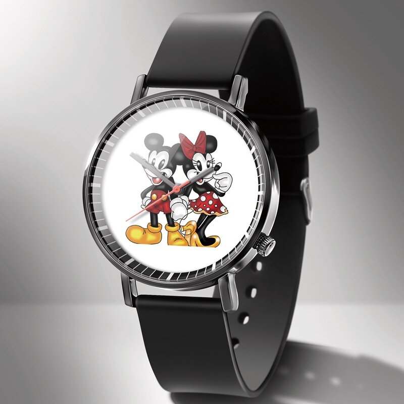 Disney Mickey Minnie เมาส์สาวเด็กเด็กนาฬิกาผู้หญิงน่ารักชายหญิงคู่นาฬิกาข้อมือ Kado Ulang Tahun