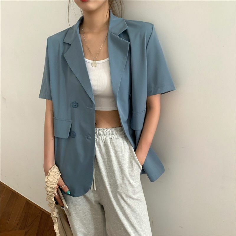 Trend Loose Button Patchwork Cardigan Summer New Short Sleeve Polo Neck Thin Solid Color Tops Tees Fashion Casual Women Clothing