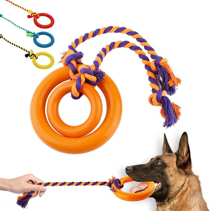 Juguete interactivo de goma con anillo de tracción de cuerda para cachorros, juguete para perros, buena dureza, limpieza de dientes, juguetes para masticar para mascotas, entrenamiento creativo